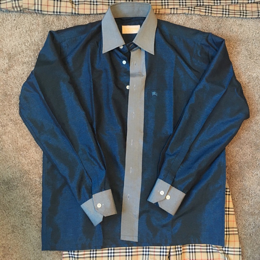 Burberry Blue Dress shirt with grey cuffs/collar